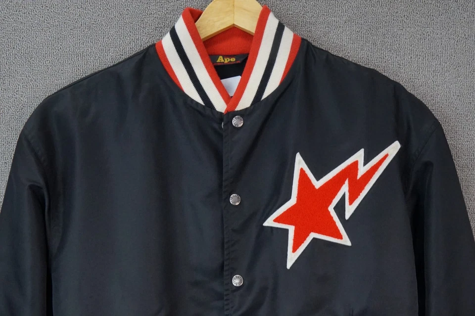 Abathinh Ape Varsity Jacket Snap Up Nylon Black Red White Men's Size Medium - Image 2 of 4