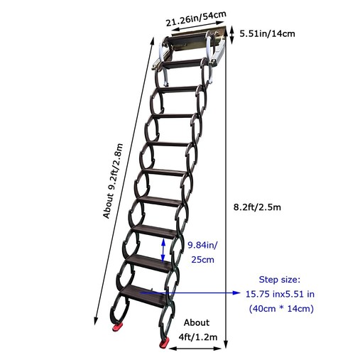 8.2ft Pull Down Attic Ladder,Al-Mg Alloy Chocolate Folding Ladder Loft Stair - Picture 3 of 23