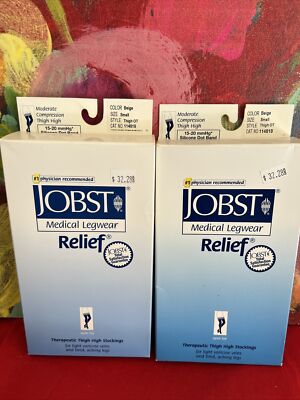 Jobst Relief Lot Of 2 Pr 15-20 MmHg Thigh High Silicone Beige Small New In Box