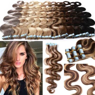 8A Indian Thick Tape In 100% Remy Human Hair Extensions Skin Weft Body Wave Wavy