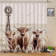 Highland Cattle Shower Curtains Rustic Farm 70 x 70 inch Grey Brown Black
