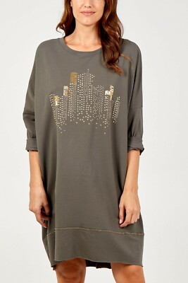 Ladies Quirky Oversized Skyscraper Stud Dress Lagenlook Italy Will Fit UK 14-18
