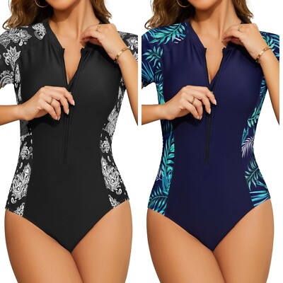 Damen Rash Vest Guard Badeanzug Einteiler Kurzarm / Ärmel