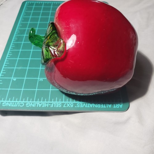 Vintage Hand Blown Glass Fruit deep red Apple W Leaf and STEM Paperweight - Picture 9 of 9
