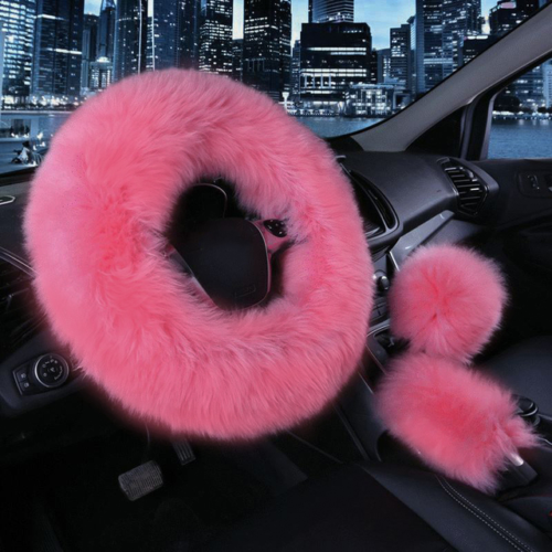 Car Fur Steering Wheel Cover Set Sheepskin Warm Wool Auto Styling Plush Fluffy - Picture 1 of 21