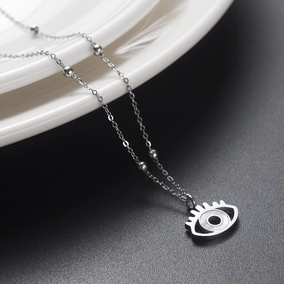 DAMEN KETTE AUGE IN SILBER HALSKETTE SYMBOL ANHÄNGER KETTE EDELSTAHL SCHMUCK NEU - Bild 4 von 4