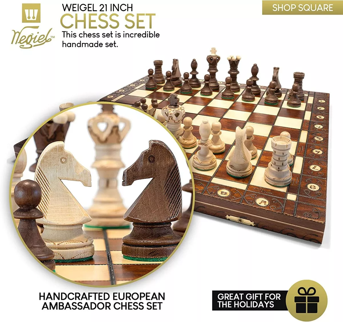 Master Wooden Chess Set Mahogany Board 21 Weighted -  Portugal