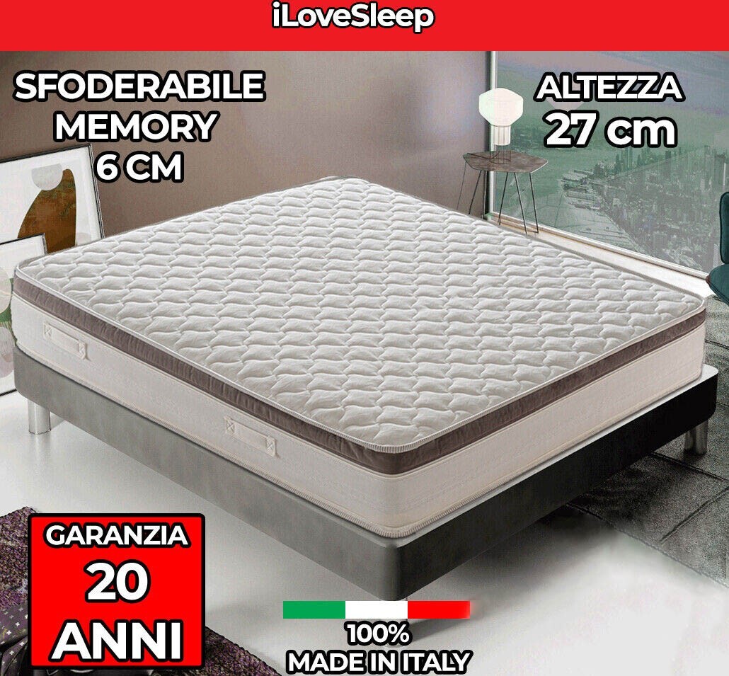 Materasso 800 Molle e Memory - Alto 27 cm 80 90 120 140 160 180 190 200