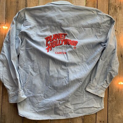 Planet Hollywood Cancun Button Up Denim Shirt Mens Size XL