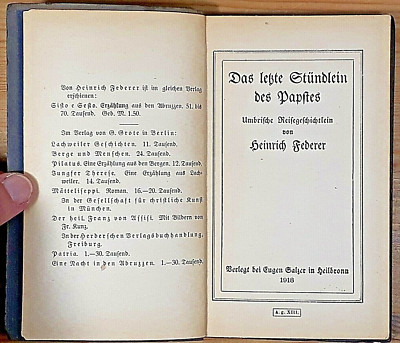 Das letzte Stündlein des Papstes, Umbrische Reisegeschichtlein, H. Federer, 1918