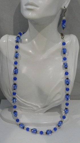 Blaue Weiße Pünktchen Kunstglas Perle Sterling Silber Haken Ohrringe 4E 102 - Bild 2 von 2