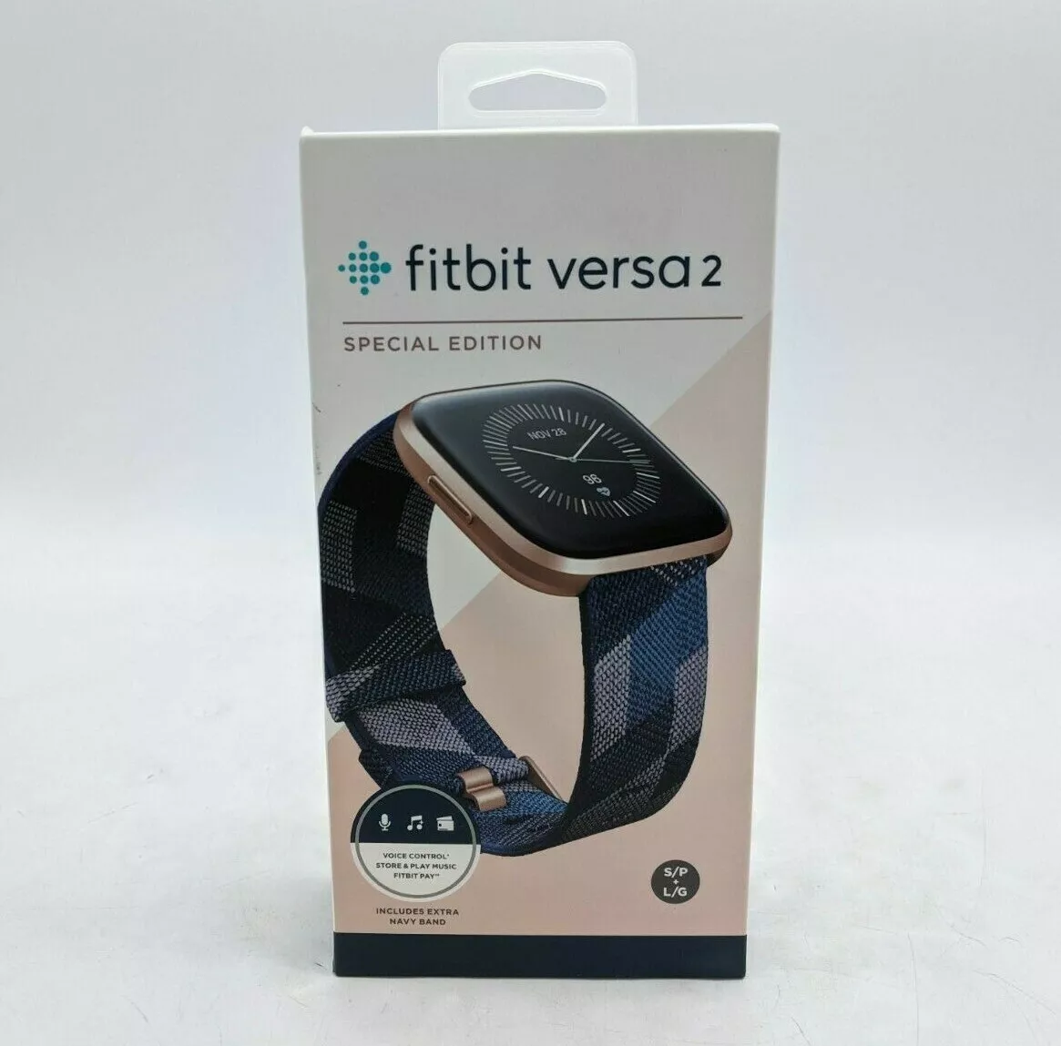 Fitbit Versa 2 Special Edition Fitness Tracking Smartwatch Navy Pink Smoke Woven