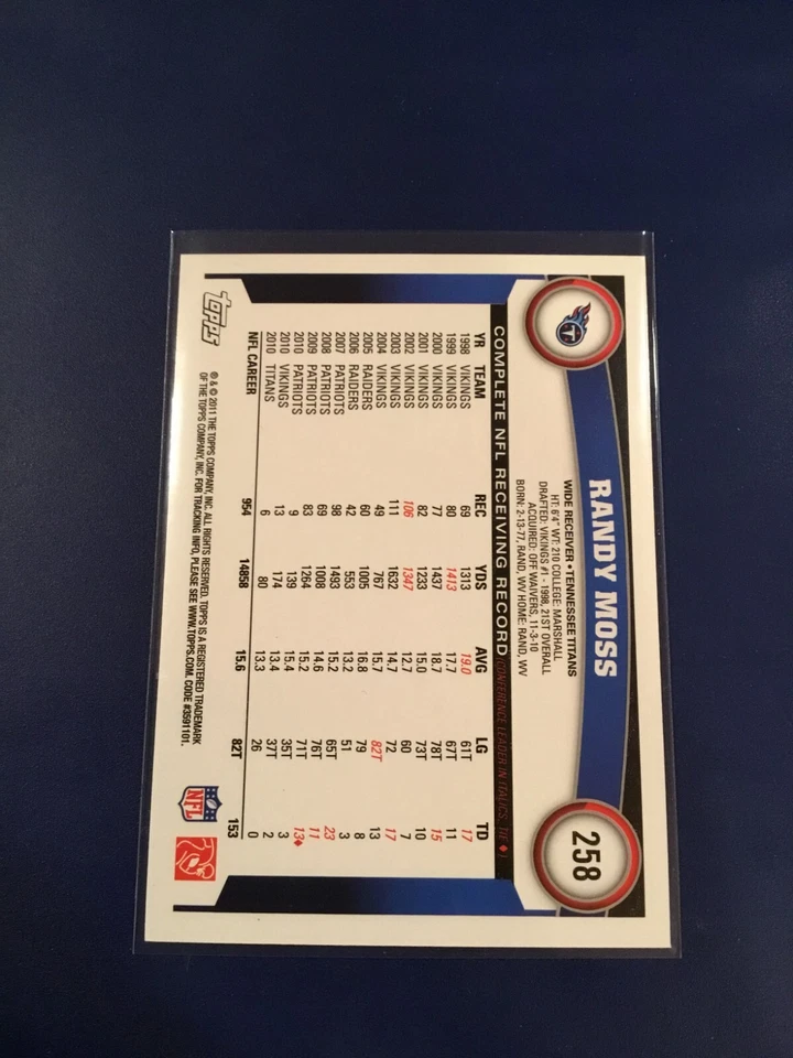 2011 Topps # 258 RANDY MOSS Vikings Tennessee Titans Hot 🔥🔥$$ - Image 2 of 2