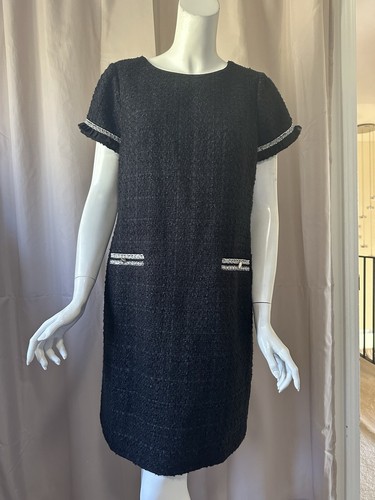 Neu Ann Taylor schwarz Tweed Kurzarm Kleid Größe 10 M/L - Bild 1 von 8