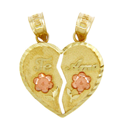 Bicolor zerbrechlicher Gold Te Amo Herz Anhänger mit Blumen