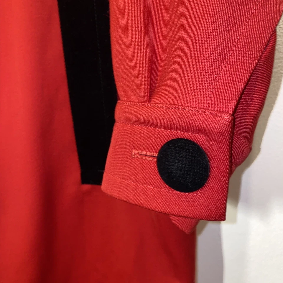 Yves Saint Laurent Variation Size 14 Red Coat Black Velvet Buttons Pockets - Image 4 of 4