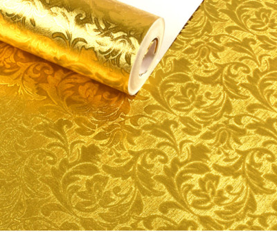3D PVC Gold Leaf Floral Textured Wallpaper Removable for Bedroom Unprepasted