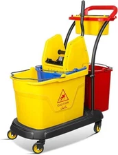 54L Commercial Mop Bucket Double Bucket With Water Filter Separator Yellow