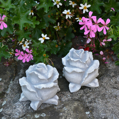 Steinblüte 2er-Set Rose Steinrose Steinfigur 10 cm 2 kg Weißbeton frostsicher