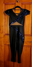 Dance Costume Size 12-14 Black  Blue Sequins by A Wish C
