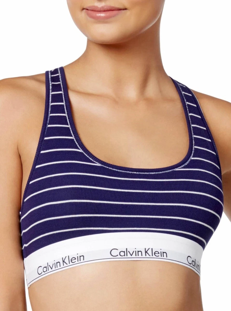 NWT Klein CK Modern Cotton Bralette Bra Blue Simple Siren Stripe XS | eBay