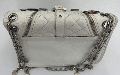 Luella Leather Purse Floral Carmen Biker White Silver Chain Strap Shoulder Bag - Picture 20 of 20