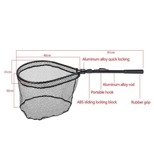 1pc Noir Pêche Filet Rapide Pliable Brail Épuisette Truite Caoutchouc Catch - Photo 2/8