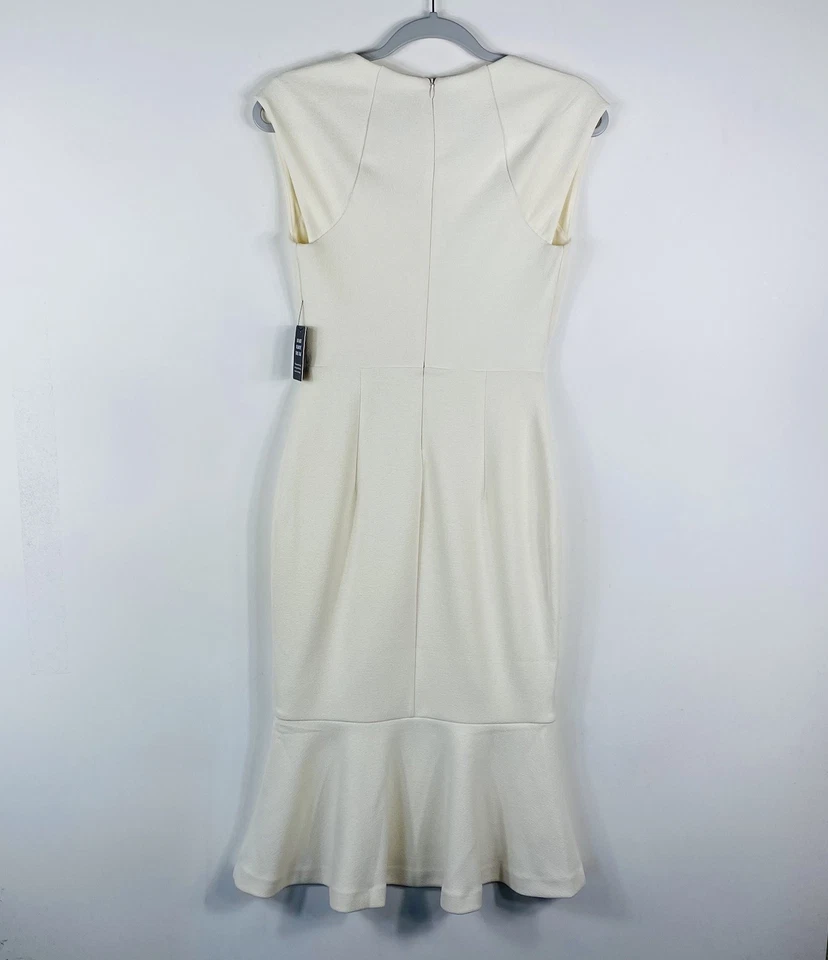 Vestido Vaina Express Talla XS Cuello Cuadrado Peplum Midi Crema Foto 4 de 4