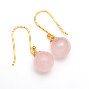 Authentic Natural Rose Quartz Ball Dangle Earrings Gold Fill 925 Sterling Silver Jewelry