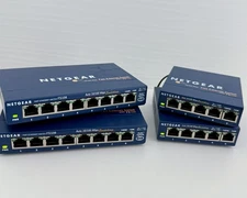 Lot of 4 NETGEAR ProSafe Fast Ethernet Switches FS108v2 FS105v2 w/Power Adapters