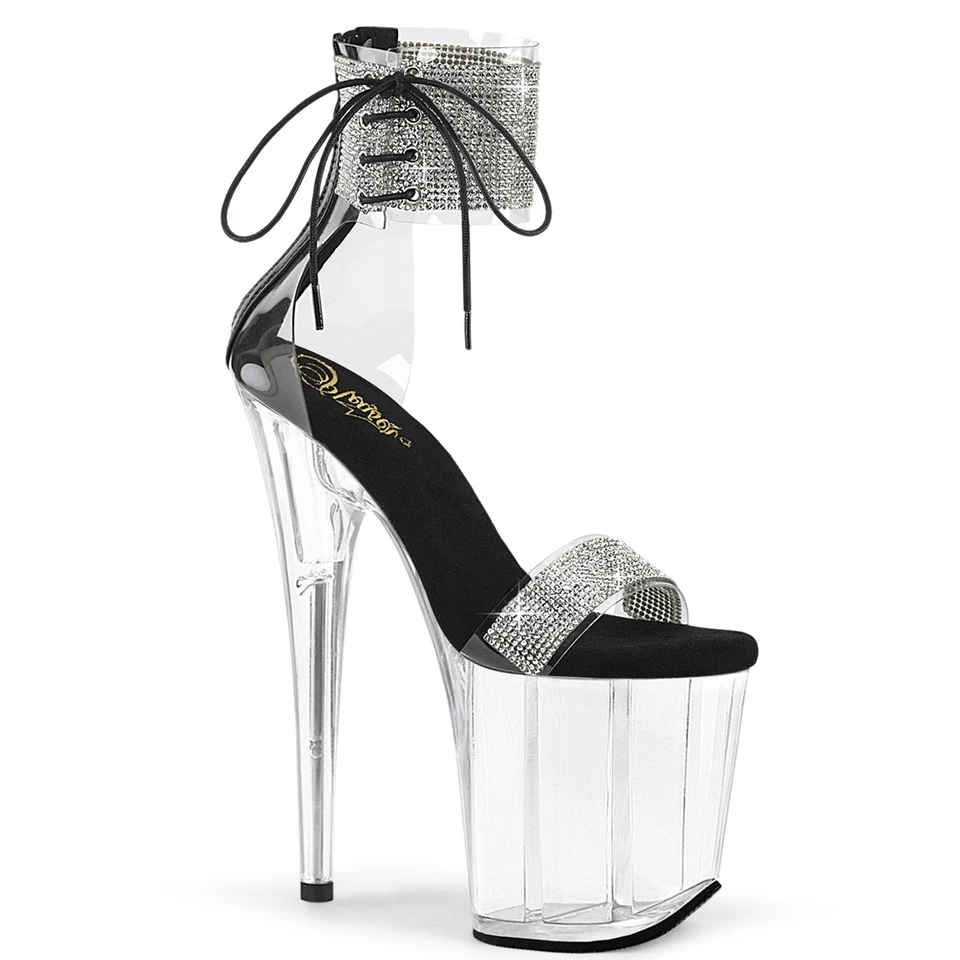 Sale FLAMINGO-827RS Pleaser Plateausandaletten Strass Manschette klar schwarz 41 - Bild 1 von 1