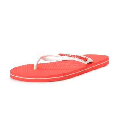 Philipp Plein Women's Red/White Rubber Logo Print Flip Flops Shoes