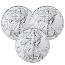 Lot of 3 - 2021 $1 Type 1 American Silver Eagle 1 oz BU