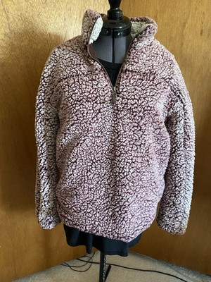Thread & Supply Shearling Fleece Zip Mid-Length Jacket Wine Small Women