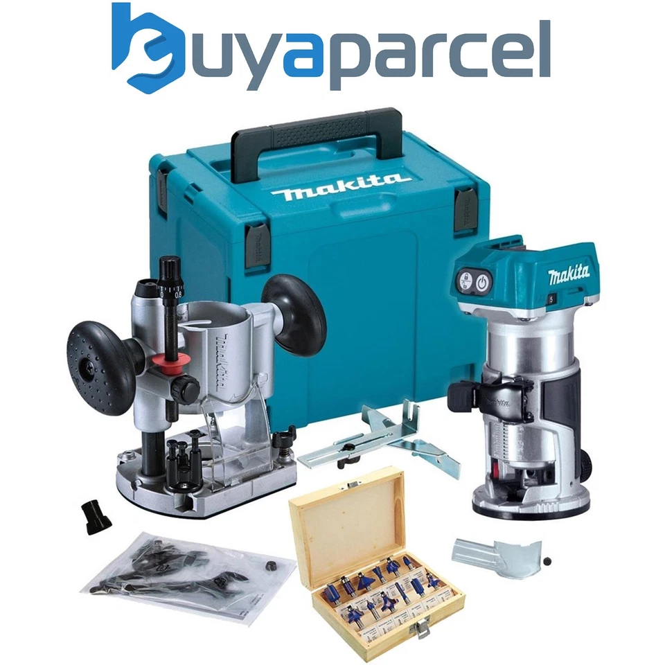 Makita DRT50Z 18V Cordless Brushless Laminate Router Trimmer + Plunge Base + Set