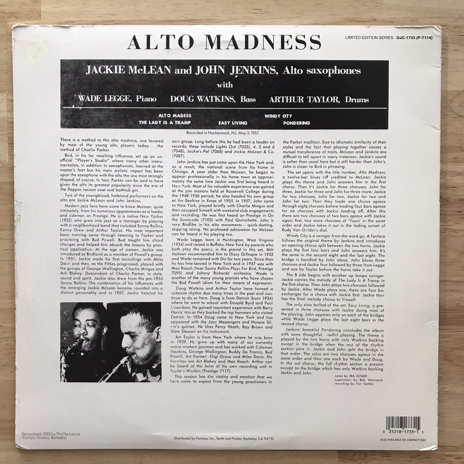 JACKIE McLEAN / JOHN JENKINS – ALTO MADNESS ~ Fantasy Prestige 7114 OJC 1733