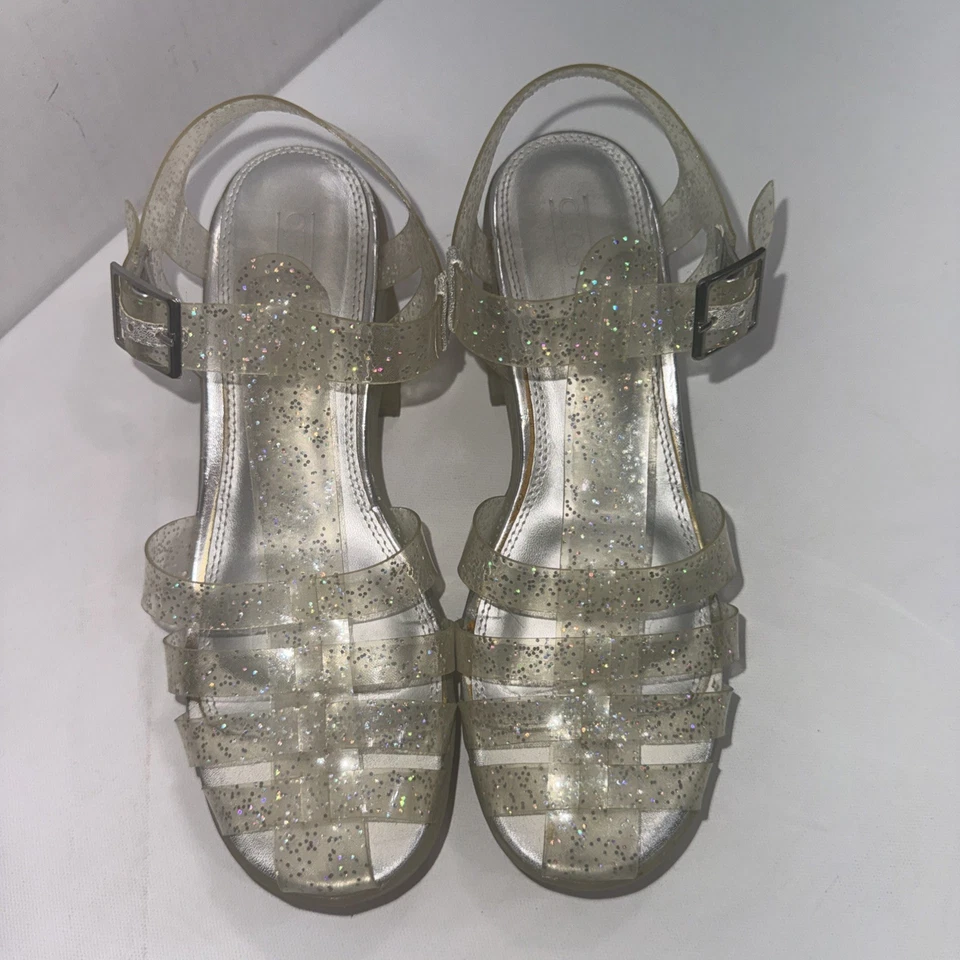 Sandalias Zuecos Asos Gruesas Y2K Años 90 Plata Transparente Brillo Plataforma Jalea Tacón 7 Foto 3 de 4