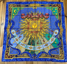 RARE VINTAGE HERMES Silk Scarf "Carpe Diem" Carre 90 Sun Blue France With Tags