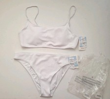 Roxy Aruba Bikini Set Bralette Hipster Bottom Bright White Ribbed Knit Sz XL New