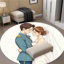  Romantic Newlywed Couple Pattern Flannel Round Mat,Suitable for Bedroom,Living