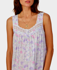 Eileen West Sleeveless Roses  Lilacs Cotton Blend Jersey Ballet Nightgown S