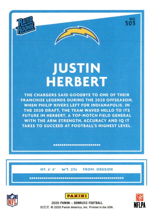 2020 Donruss #303 Justin Herbert Press Proof Blue
