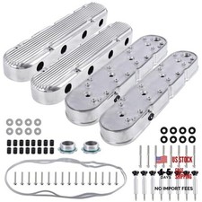 LS Cast Aluminum Finned Valve Covers for Chevy Small Block SB V8 293 325 Silver