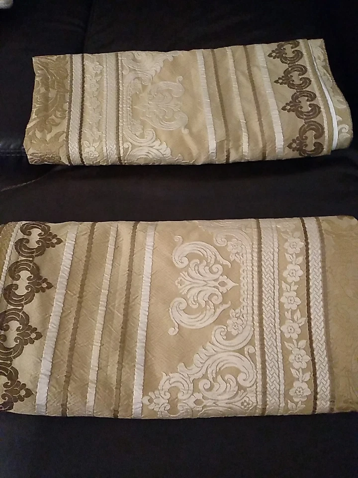 J. Queen New York Curtain 2 Panels Fully Lined Ivory Gold Color Pattern 84 X 48" - Image 2 of 4