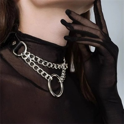 Women s Black Faux Leather Chain Choker Collar O-Ring Punk Alternative Fashion