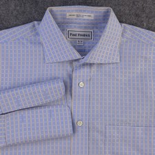 Paul Fredrick Dress Shirt 16 34 Blue Check Non Iron Spread Collar French Cuff