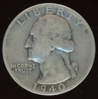 1940 P Washington Quarter KM#164  0.900 Silver 0.1808 oz Act. Silver Weight
