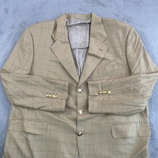 Ermengildo Zegna Gold Button Blazer Jacket 46R Camel Windowpane Silk Cashmere