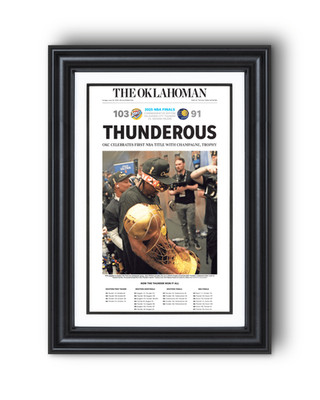 2025 Oklahoma City Thunder NBA Champions  THUNDEROUS  Framed Newspaper