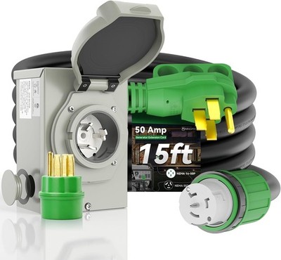 50ft 50A Generator Power Cord + Inlet Box